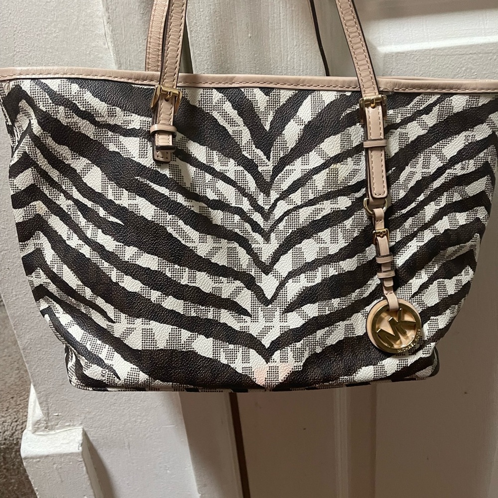Michael Kors Zebra Stripe Tote - Black and Cream